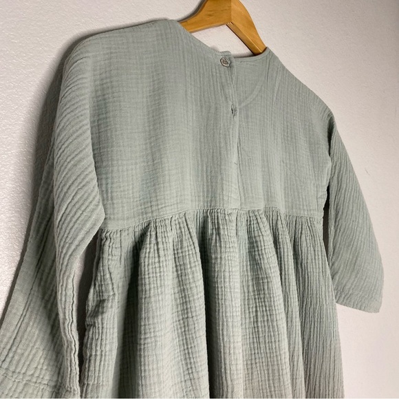 “Kids On The Moon” Green Watercolour Ombré Gauze Cotton Girls Dress - Picture 7 of 10